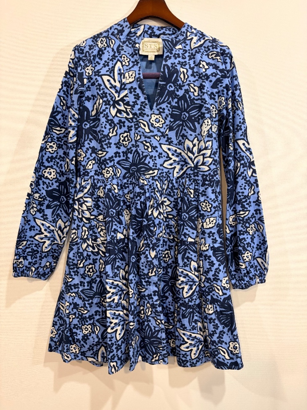 STS Sail to Sable Blue Floral Tiered Tunic Dress XS